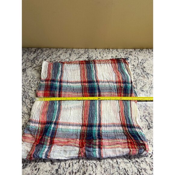 Womens Rectangle Scarf Lightweight Plaid Crinkle Multicolor Stripes Sheer Preppy - Picture 4 of 5